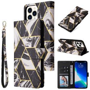 huismerk Marble Bronzing Stitching Horizontale Flip PU Lederen Case met Houder & Card Slots & Portemonnee & Fotolijst voor iPhone 13 Pro (Zwart)