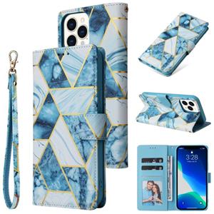 huismerk Marble Bronzing Stitching Horizontale Flip PU Lederen Case met Houder & Card Slots & Portemonnee & Fotolijst voor iPhone 13 Pro (Blauw)