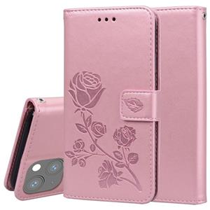 huismerk Rose reliëf horizontale flip PU lederen geval met houder en kaart slots &portemonnee voor iPhone 13 mini (rose goud)