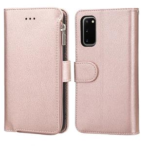 huismerk For Samsung Galaxy S20+ Microfiber Zipper Horizontal Flip Leather Case(Rose Gold)