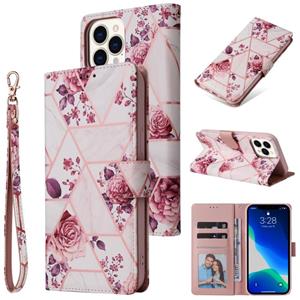 huismerk Marble Bronzing Stitching Horizontale Flip PU Lederen Case met Houder & Kaart Slots & Portemonnee & Fotolijst voor iPhone 13 Pro (Rose Gold)