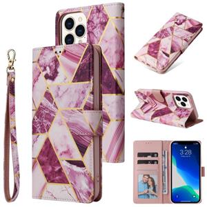 huismerk Marble Bronzing Stitching Horizontale Flip PU Lederen Case met Houder & Kaart Slots & Portemonnee & Fotolijst voor iPhone 13 Pro (Purple)