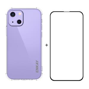 Hat-Prince Enkay Clear TPU Shockproof Soft Case Drop Protection Cover + Full Coverage Gehard Glas Protector Film voor iPhone 13 Mini