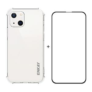 Hat-Prince Enkay Clear TPU Schokbestendig Soft Case Drop Protection Cover + Full Coverage Gehard Glas Protector Film voor iPhone 13