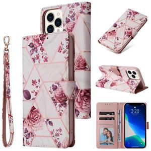 huismerk Marble Bronzing Stitching Horizontale Flip PU Lederen Case met Houder & Kaart Slots & Portemonnee & Fotolijst voor iPhone 13 Pro Max (Rose Gold)