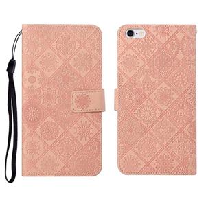 huismerk Ethnic Style Embossed Pattern Horizontal Flip Leather Case met Holder & Card Slots & Wallet & Lanyard Voor iPhone 6(Pink)