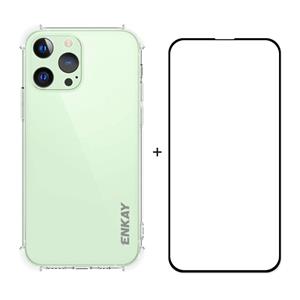 Hat-Prince Enkay Clear TPU Schokbestendig Soft Case Drop Protection Cover + Full Coverage Gehard Glas Protector Film voor iPhone 13 Pro