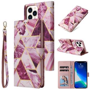 huismerk Marble Bronzing Stitching Horizontale Flip PU Lederen Case met Houder & Kaart Slots & Portemonnee & Fotolijst voor iPhone 13 Pro Max (Paars)