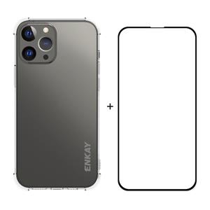 Hat-Prince Enkay Clear TPU Shockproof Soft Case Drop Protection Cover + Full Coverage Gehard Glas Protector Film voor iPhone 13 Pro Max