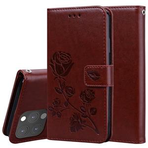 huismerk Rose reliëf horizontale flip PU lederen geval met houder en kaart slots &portemonnee voor iPhone 13 Pro (bruin)