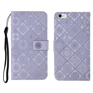 huismerk Ethnic Style Embossed Pattern Horizontal Flip Leather Case met Holder & Card Slots & Wallet & Lanyard Voor iPhone 6(Paars)