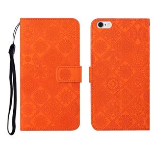 huismerk Etnische stijl reliëf patroon horizontale flip lederen geval met houder & kaart slots & portemonnee & Lanyard voor iPhone 6 (oranje)