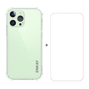 Hat-Prince ENKAY Clear TPU Shockproof Soft Case Drop Protection Cover + Clear HD Gehard Glas Protector Film Voor iPhone 13 Pro