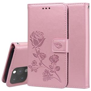 huismerk Rose reliëf horizontale flip pu lederen tas met houder & kaart slots & portemonnee voor iphone 13 pro (rose goud)