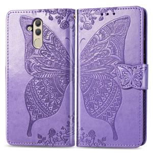 Huismerk Butterfly Love bloemen reliëf horizontale Flip lederen case voor Huawei mate 20 lite met houder & kaartsleuven & portemonnee (licht paars)