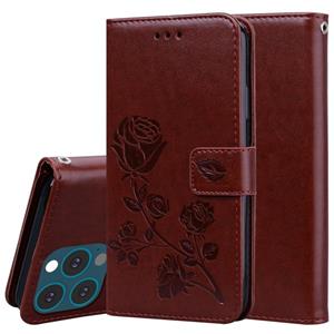 huismerk Rose reliëf horizontale flip PU lederen geval met houder en kaart slots &portemonnee voor iPhone 13 Pro Max (bruin)