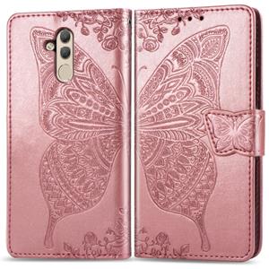 Huismerk Butterfly Love bloemen reliëf horizontale Flip lederen case voor Huawei mate 20 lite met houder & kaartsleuven & portemonnee (Rose goud)