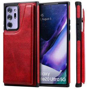 huismerk Schokbestendige kalfstextuur beschermhoes met houder & kaartslots & frame voor Samsung Galaxy Note20 Ultra(Rood)