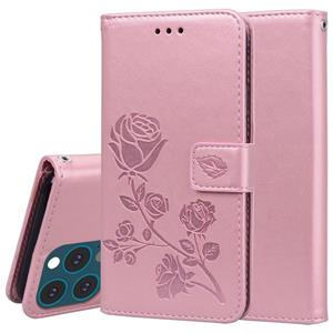 huismerk Rose reliëf horizontale flip PU lederen geval met houder en kaart slots &portemonnee voor iPhone 13 Pro Max (rose goud)