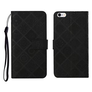 huismerk Etnische stijl reliëf patroon horizontale flip lederen geval met houder & kaart slots & portemonnee & Lanyard voor iPhone 6 Plus (zwart)