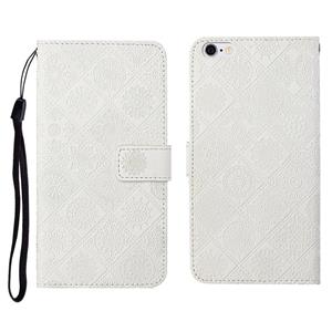 huismerk Ethnic Style Embossed Pattern Horizontal Flip Leather Case met Holder & Card Slots & Wallet & Lanyard Voor iPhone 6 Plus(Wit)