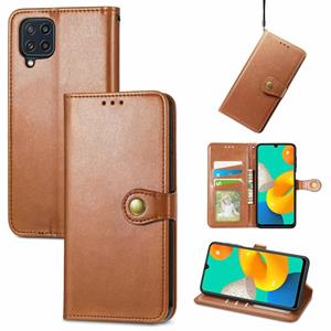 huismerk Voor Samsung Galaxy M32 Solid Color Leather Buckle Case met Lanyard & Photo Frame & Card Slot & Wallet & Stand-functie (Bruin)