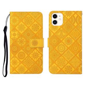 huismerk Ethnic Style Embossed Pattern Horizontal Flip Leather Case met Holder & Card Slots & Wallet & Lanyard Voor iPhone 12 Mini(Geel)