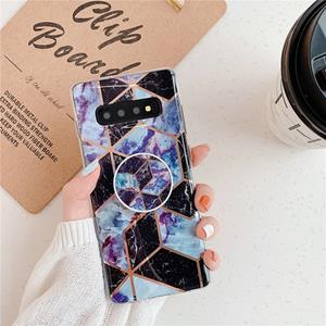 huismerk Voor Galaxy S10 plus plating kleurrijke geometrische patroon mozaïek marmer TPU mobiele telefoon geval met opvouwbare beugel (zwart PF6)