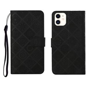 huismerk Etnische stijl reliëf patroon horizontale flip lederen tas met houder & kaartsleuven & portemonnee & lanyard voor iPhone 12 Mini