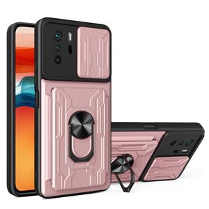 huismerk Voor Xiaomi Redmi Note 10 Pro Camera Cover Telefoonhoesje met kaartsleuf & houder (ROSE GOUD)