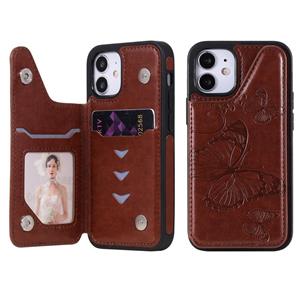 huismerk Butterfly Embossing Pattern Shockproof Protective Case met Holder & Card Slots & Photo Frame Voor iPhone 12 mini(Brown)