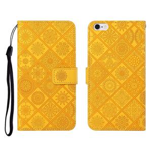 Huismerk Ethnic Style Embossed Pattern Horizontal Flip Leather Case met Holder & Card Slots & Wallet & Lanyard Voor iPhone SE 2020 / 8 / 7(Geel)