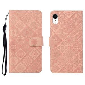 huismerk Ethnic Style Embossed Pattern Horizontal Flip Leather Case met Holder & Card Slots & Wallet & Lanyard Voor iPhone XR(Pink)