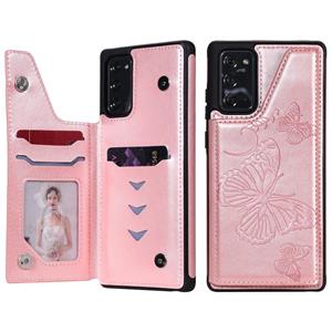 huismerk Butterfly Embossing Pattern Shockproof Protective Case met Holder & Card Slots & Photo Frame Voor Samsung Galaxy Note20 (Rose Gold)