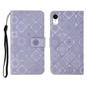 huismerk Ethnic Style Embossed Pattern Horizontal Flip Leather Case met Holder & Card Slots & Wallet & Lanyard Voor iPhone XR(Paars)