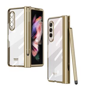 huismerk For Samsung Galaxy Z Fold3 5G Electroplating Hinge Phone Case with Stylus(Gold)