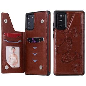 huismerk Butterfly Embossing Pattern Shockproof Protective Case met Holder & Card Slots & Photo Frame Voor Samsung Galaxy Note20(Bruin)