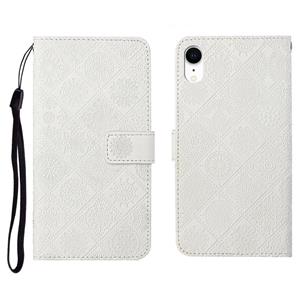 huismerk Ethnic Style Embossed Pattern Horizontal Flip Leather Case met Holder & Card Slots & Wallet & Lanyard Voor iPhone XR(Wit)