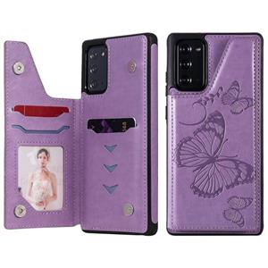 huismerk Butterfly Embossing Pattern Shockproof Protective Case met Holder & Card Slots & Photo Frame Voor Samsung Galaxy Note20(Paars)