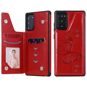 huismerk Butterfly Embossing Pattern Shockproof Protective Case met Holder & Card Slots & Photo Frame Voor Samsung Galaxy Note20(Rood)