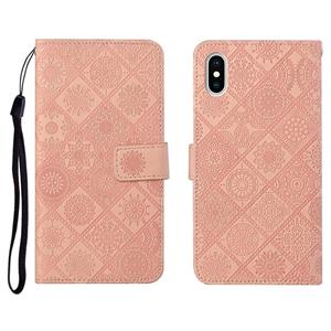 huismerk Ethnic Style Embossed Pattern Horizontal Flip Leather Case met Holder & Card Slots & Wallet & Lanyard Voor iPhone XS Max(Pink)