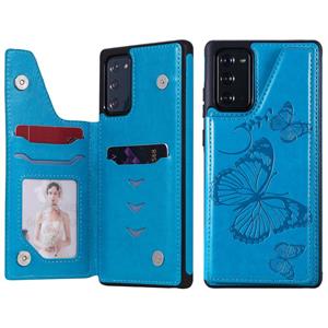 huismerk Butterfly Embossing Pattern Shockproof Protective Case met Holder & Card Slots & Photo Frame Voor Samsung Galaxy Note20(Blauw)