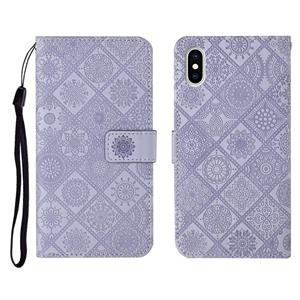 huismerk Ethnic Style Embossed Pattern Horizontal Flip Leather Case met Holder & Card Slots & Wallet & Lanyard Voor iPhone XS Max(Paars)