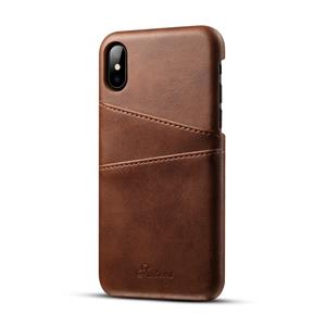 huismerk Suteni kalf textuur beschermende case voor iPhone X/XS met kaartsleuven (koffie)