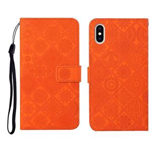 huismerk Etnische stijl reliëf patroon horizontale flip lederen geval met houder & kaart slots & portemonnee & Lanyard voor iPhone XS Max (Oranje)