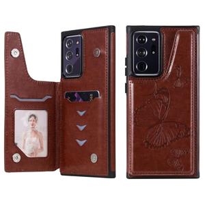 huismerk Butterfly Embossing Pattern Shockproof Protective Case met Holder & Card Slots & Photo Frame Voor Samsung Galaxy Note20 Ultra(Brown)