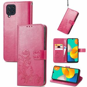 huismerk Voor Samsung Galaxy M32 Four-Leaf Clasp Inmorting Buckle Mobiele Telefoon Bescherming Lederen Case met Lanyard & Card Slot & Portemonnee & Bracket-fun