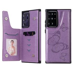 huismerk Butterfly Embossing Pattern Shockproof Protective Case met Holder & Card Slots & Photo Frame Voor Samsung Galaxy Note20 Ultra(Paars)