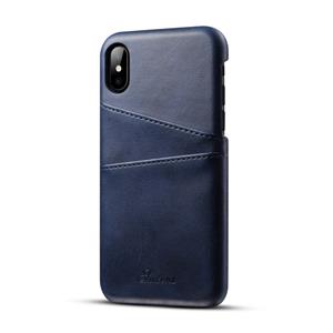 huismerk Suteni kalf textuur beschermende case voor iPhone X/XS met kaartsleuven (blauw)