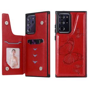 huismerk Butterfly Embossing Pattern Shockproof Protective Case met Holder & Card Slots & Photo Frame Voor Samsung Galaxy Note20 Ultra(Red)